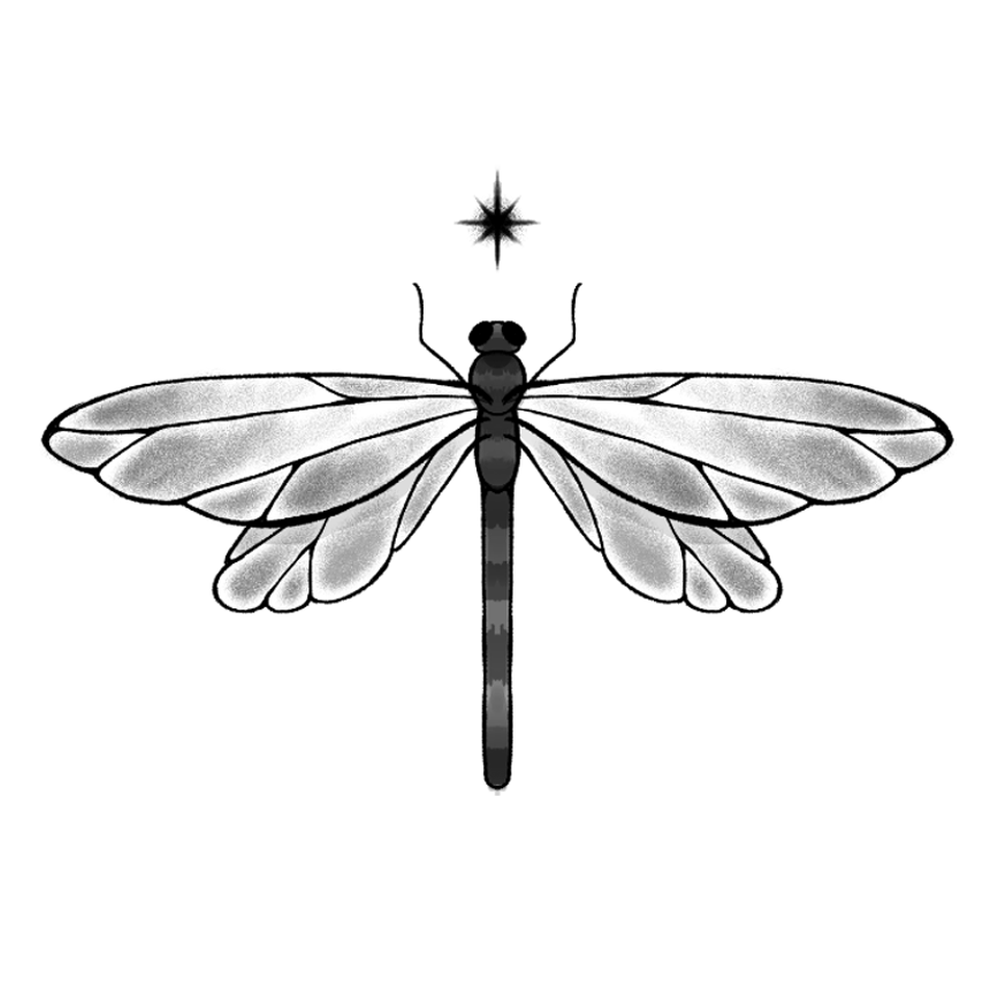 Tatuagem Geek fine line LIBELULA